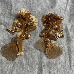 Chico's Gold Floral and Butterfly Earrings
